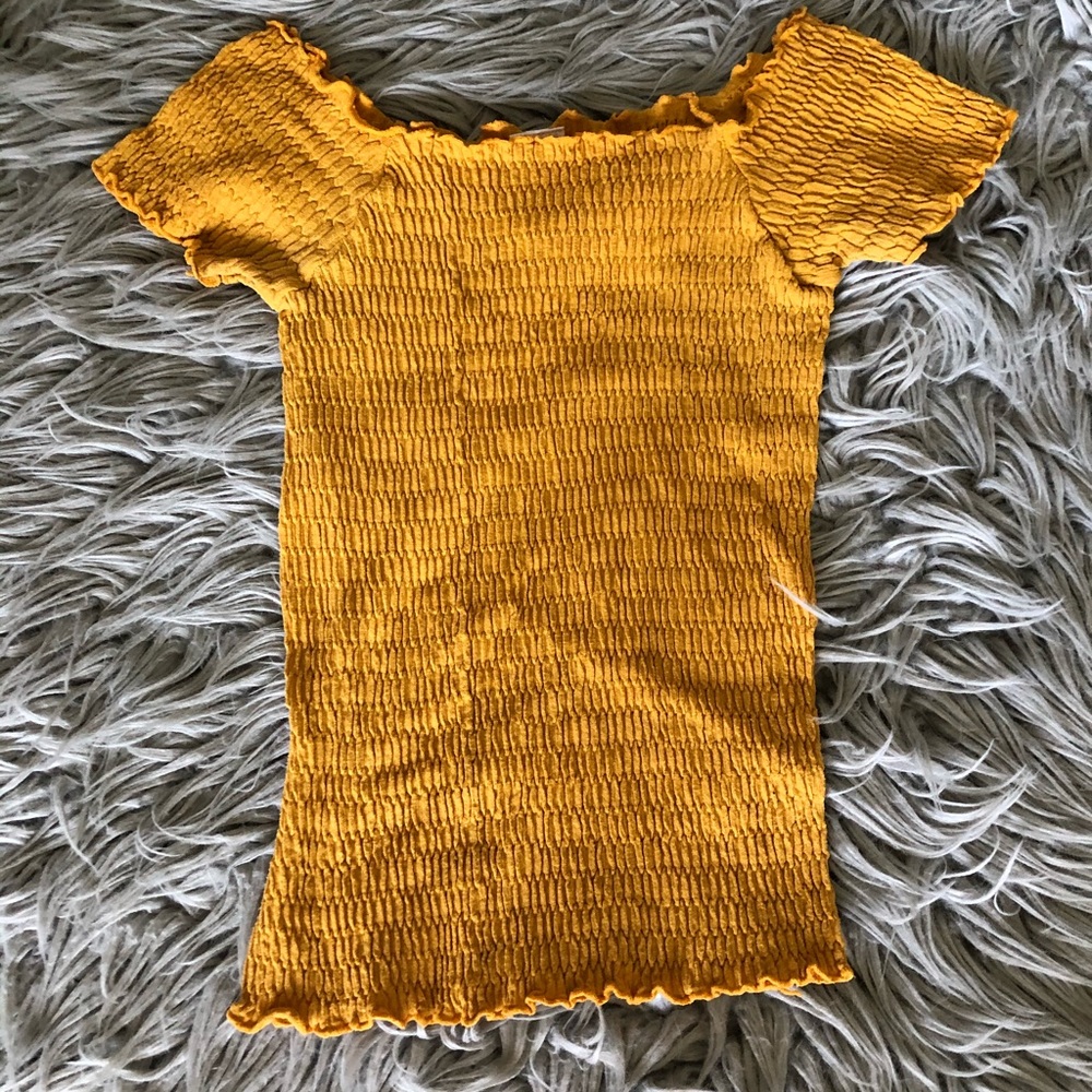 Yellow Smocked Off shoulder top SUPER STRETCHY